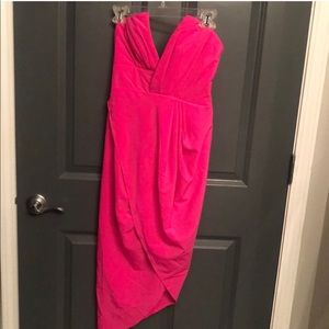 Deep V hot pink dress